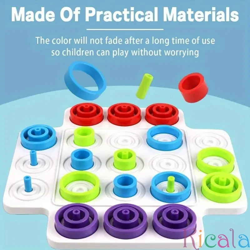 Board Game Early Childhood Teaching Tic-tac-toe Fun Loop Game Color Cognitive Interactive Puzzles Board Ferrule Chess Toy