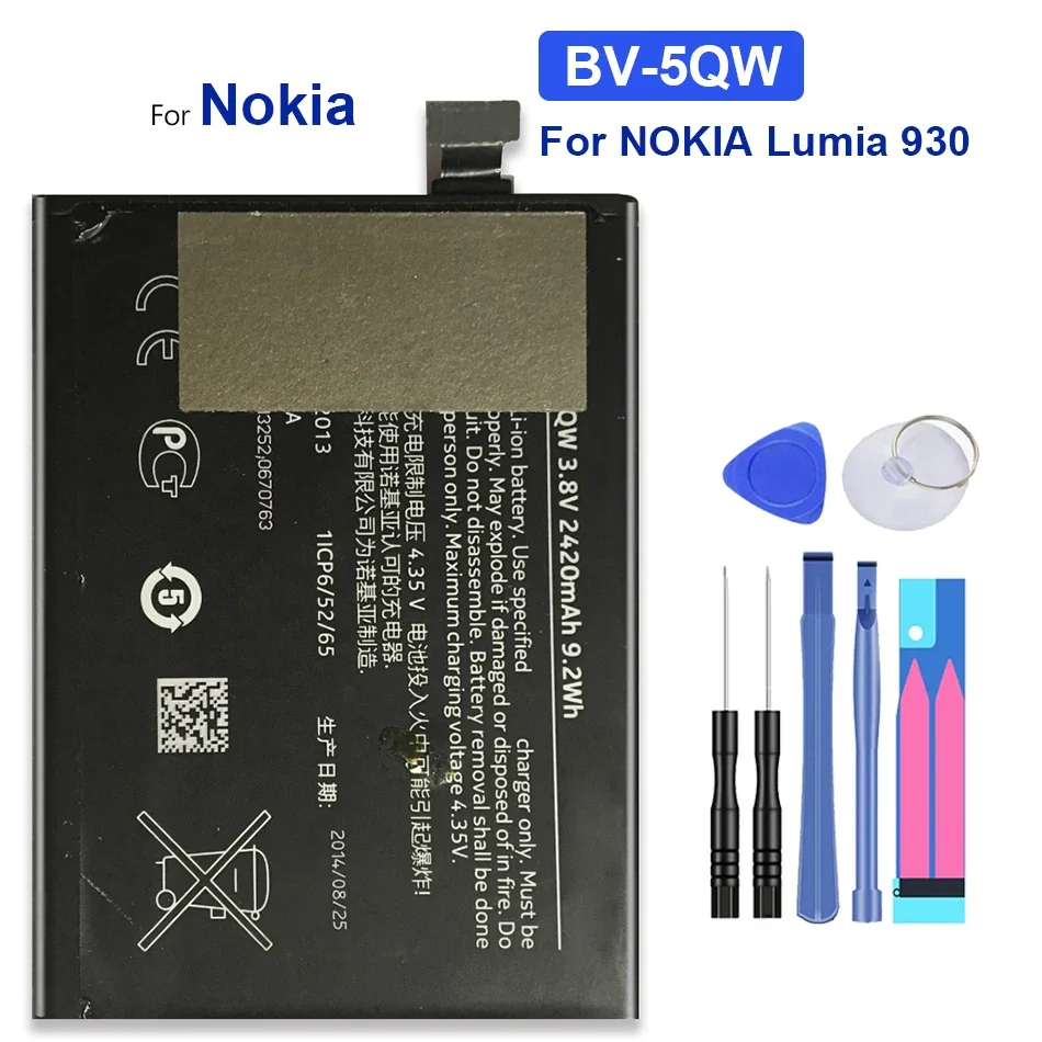 

BV-5QW BV 5QW 2420mAh Replacement Battery For NOKIA Lumia 930 Martini Tesla Mobile Phone Batteries High Quality