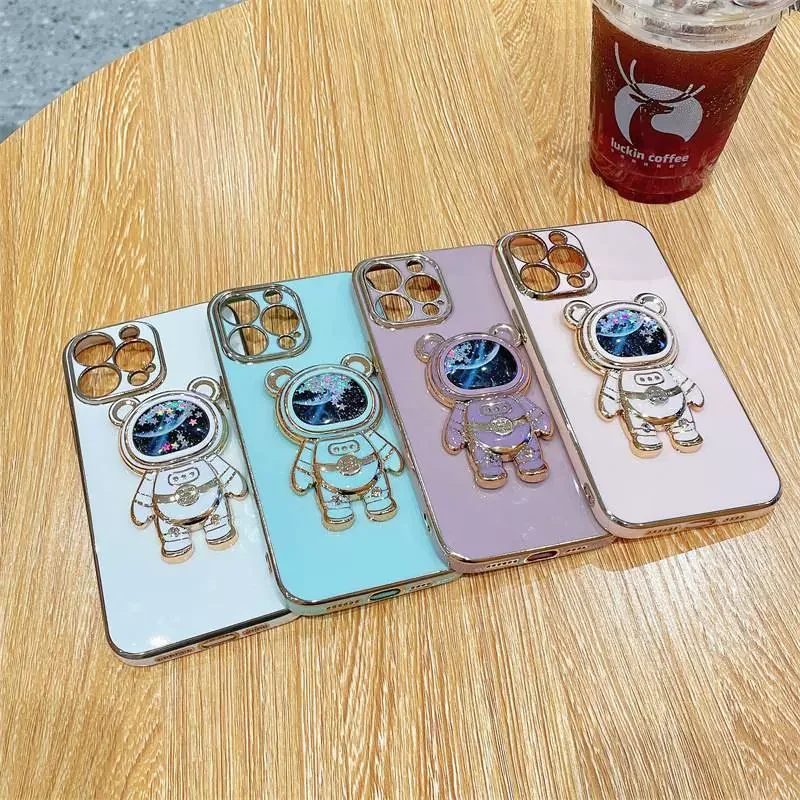 Crossbody Lanyard Quicksand space bear Plating Case for Huawei P60 P50 P40  P30 P20 Lite Pro Silicone Cover