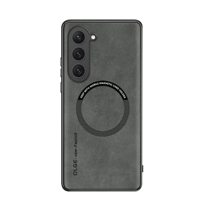 Magnetic Leather Case with Wireless Charging - Luxury Soft Cover