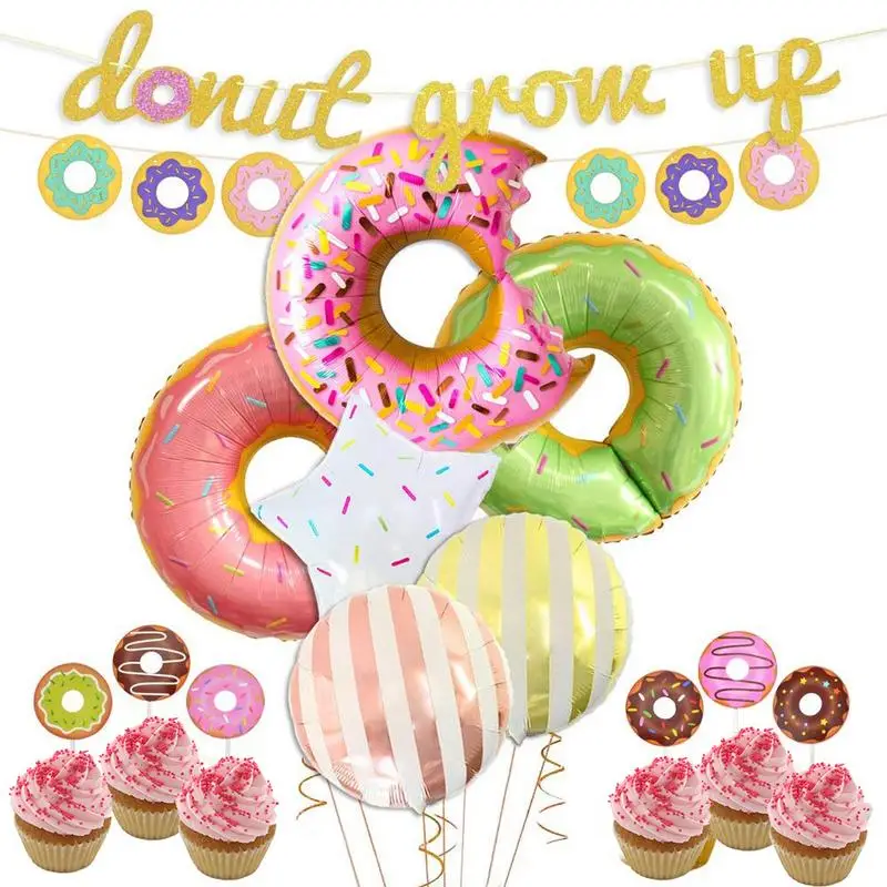 

Candy Ice Cream Donut Pink Lollipop Foil Banner Pull Flag Cake Insert Balloons Set Girls Birthday Party Decorations Baby Shower