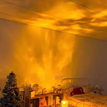 크리스탈 램프 물 리플 프로젝터 야간 조명 장식, 가정 침실 미적 분위기, 휴일 선물, 일몰 조명