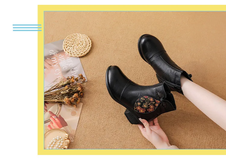 Plus Größe 42, Damen-Stiefeletten mit großem Fuß, hohe Stiefel aus echtem Leder, hochwertige Mama-Winter-Pelzstiefeletten, Damen-Freizeitschuhe – Detail 11