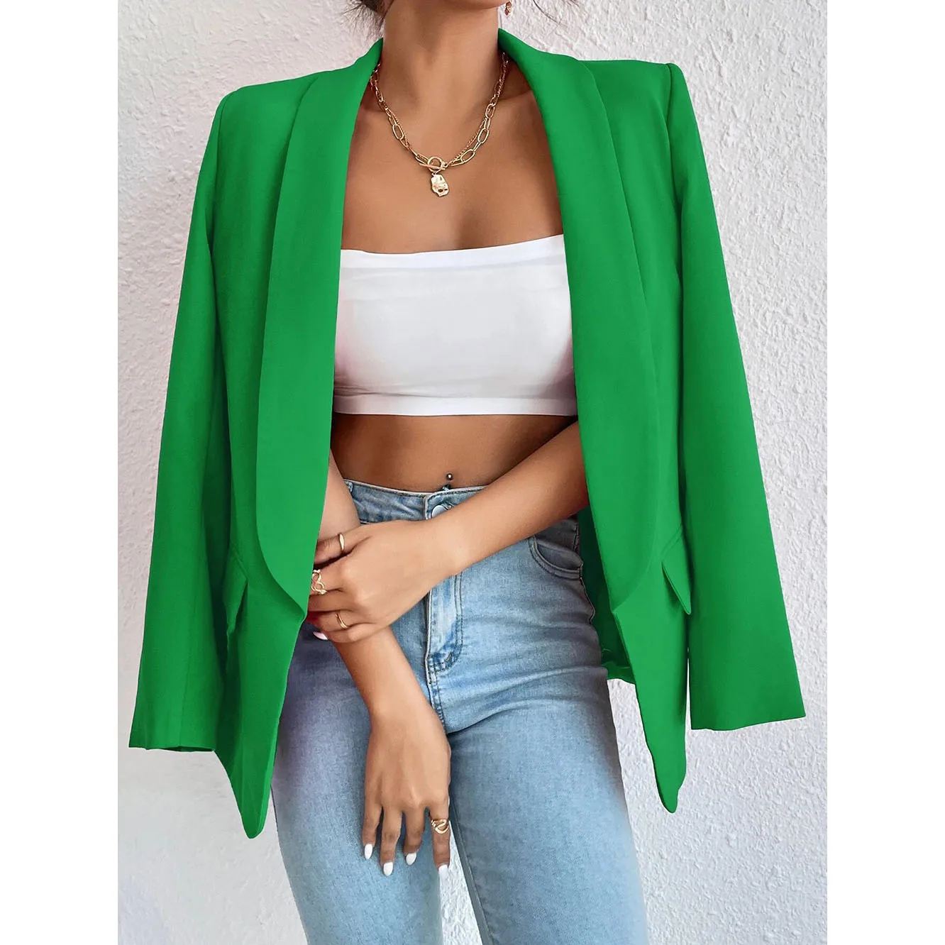 Women's Suits Fashion Coat Casual Solid Color Coat Polo Neck Long Sleeve Pocket Commuter