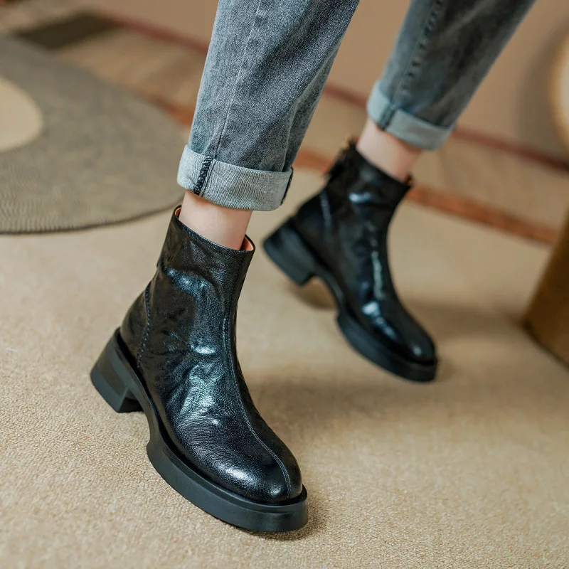 Platform Women's Chelsea Boots Street Style Winter Shoes Woman Sheepskin Shoes Spring Autumn New Back Zip Ankle Boots Thick Heel
