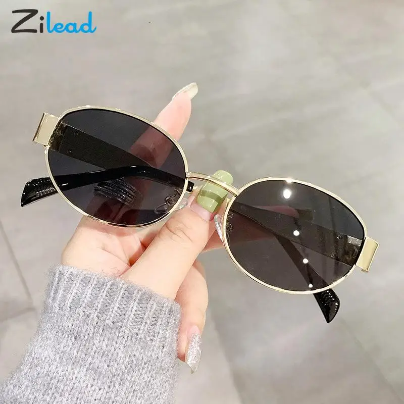 

Zilead New Fashion Oval Sunglasses Small Round Metal Women Men Color Lens Eyewear Frame Trendy Outdoor Photograph Sunglasses