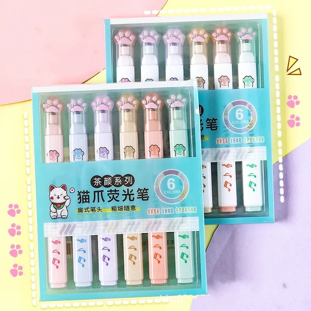 6Pcs/lot Kawaii Highlighter Pens Colored Markers for Girls Writing Graffiti  Cute Japanese Stationery Morandi Color Highlighters