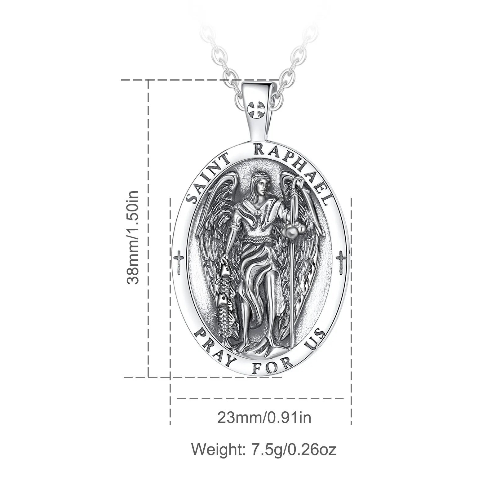 Eudora 925 Sterling Silver Saint Raphael Archangel Necklace Religious Amulet Pendant Vintage Jewelry Personality Gift For Men pendant necklace silver pendant