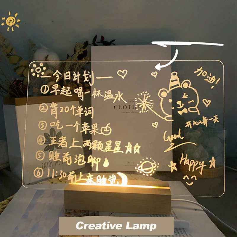 

Acrylic Led Night Light Note Board Desk Lamp with Wooden Base Rewriteable Message Board Nightlight for Kids Girls Birthday Gift