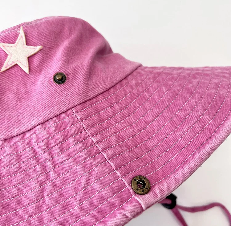 Hot Sale Punk Stars Bucket New Summer Y2K Star Pink Retro Big Brim Outdoors Sun Protection Girl Cowboy Hat Casual Jazz Cap_senzul.com