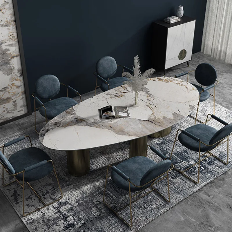 

Bright Minimalist Rock Slab Modern Light Luxury High-end Oval Dining Table