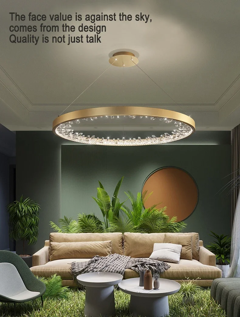 Description Picture 2 of itemModern Crystal Luxury Round Ring Chandelier For Living Room Restaurant Bedroom Kitchen Home Decor Black/Gold Pendant Light