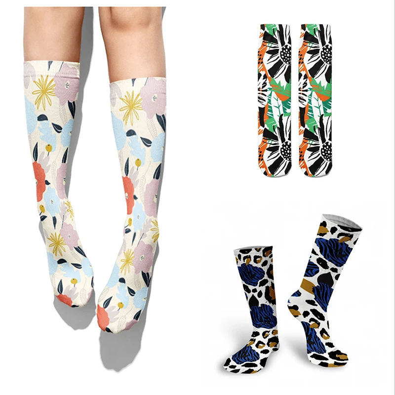 

Fashion Color Flower Pattern Stocking Korean Trend Ladies Cotton Socks Individual Design Men's Breathable Christmas Socks