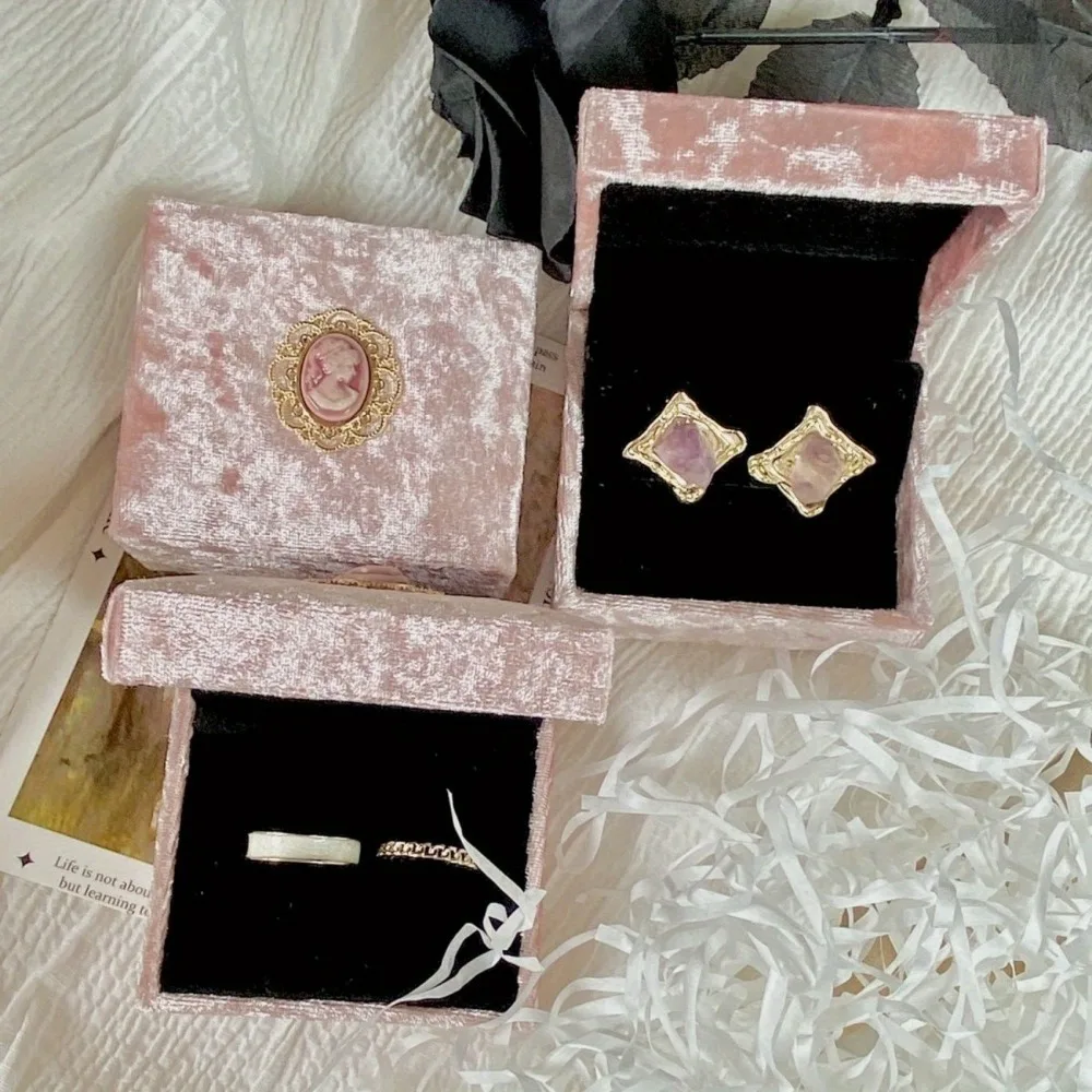Cute Velvet Ring Box, Necklace Box Wedding Velvet Ring Storage Case Jewelry Organizer Gift Packaging Box Pink Holder Jewelr