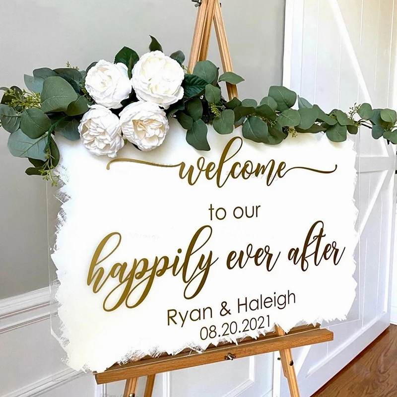 

Wedding Vinyl Decal French Wall Decal Welcome to our Happily Ever After Custom Names and Date Wall Stickers Wedding Decor