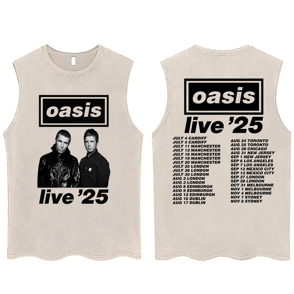OASIS Live 25 Tour 2025 Washed Vest T-Shirt Men Women Streetwear
