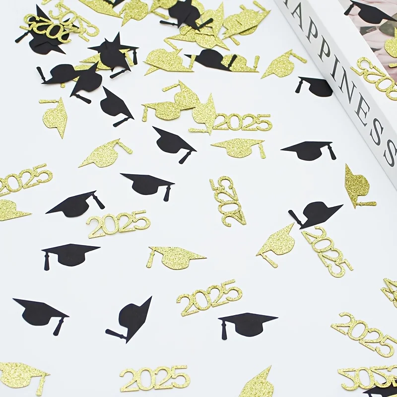100pcs Black & Golden Graduation Cap Confetti Party Decorations