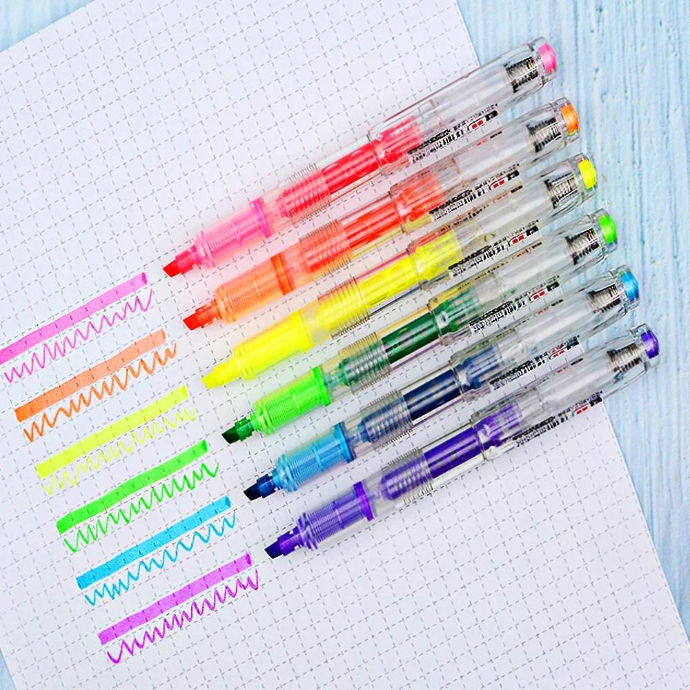 Highlighter marker Highlighter pen 6color Pastel Highlighter Student Brush Replaceable Ink Bag Highlighter Pastel Highlighter Set Stationery School Supplies