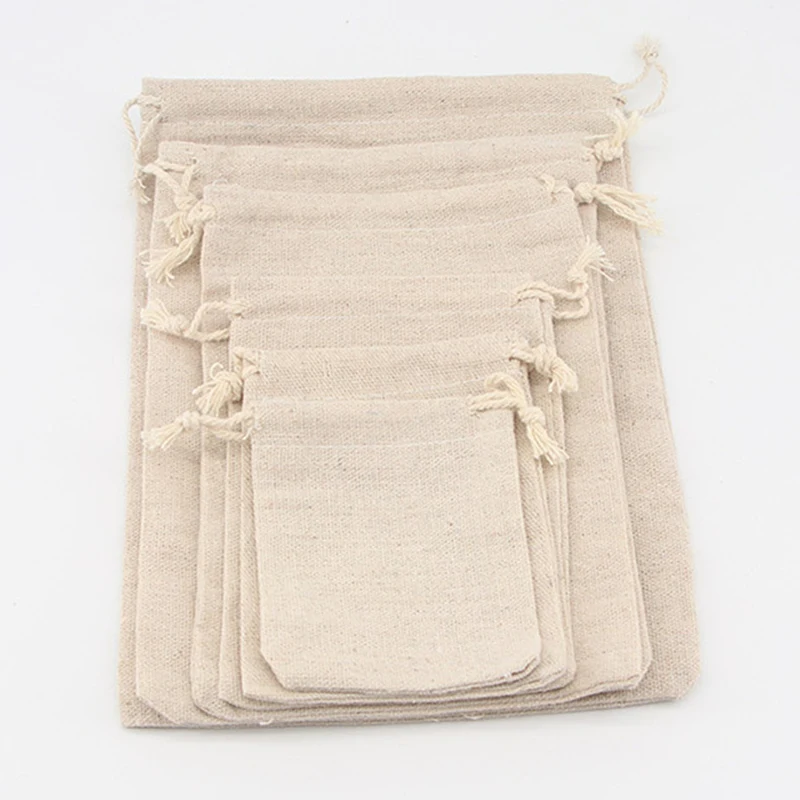 5/10 Pcs/Lot Wedding Linen Drawstring Bags Christmas Party Gift Package Small Cotton Pouches Home Kitchen Organize Sacks 15x20cm