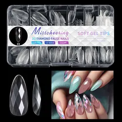 Premium 3D Diamond Almond Ballet Coffin Press-On Nails - Clear Reusable Fake Tips (03 120Pcs)