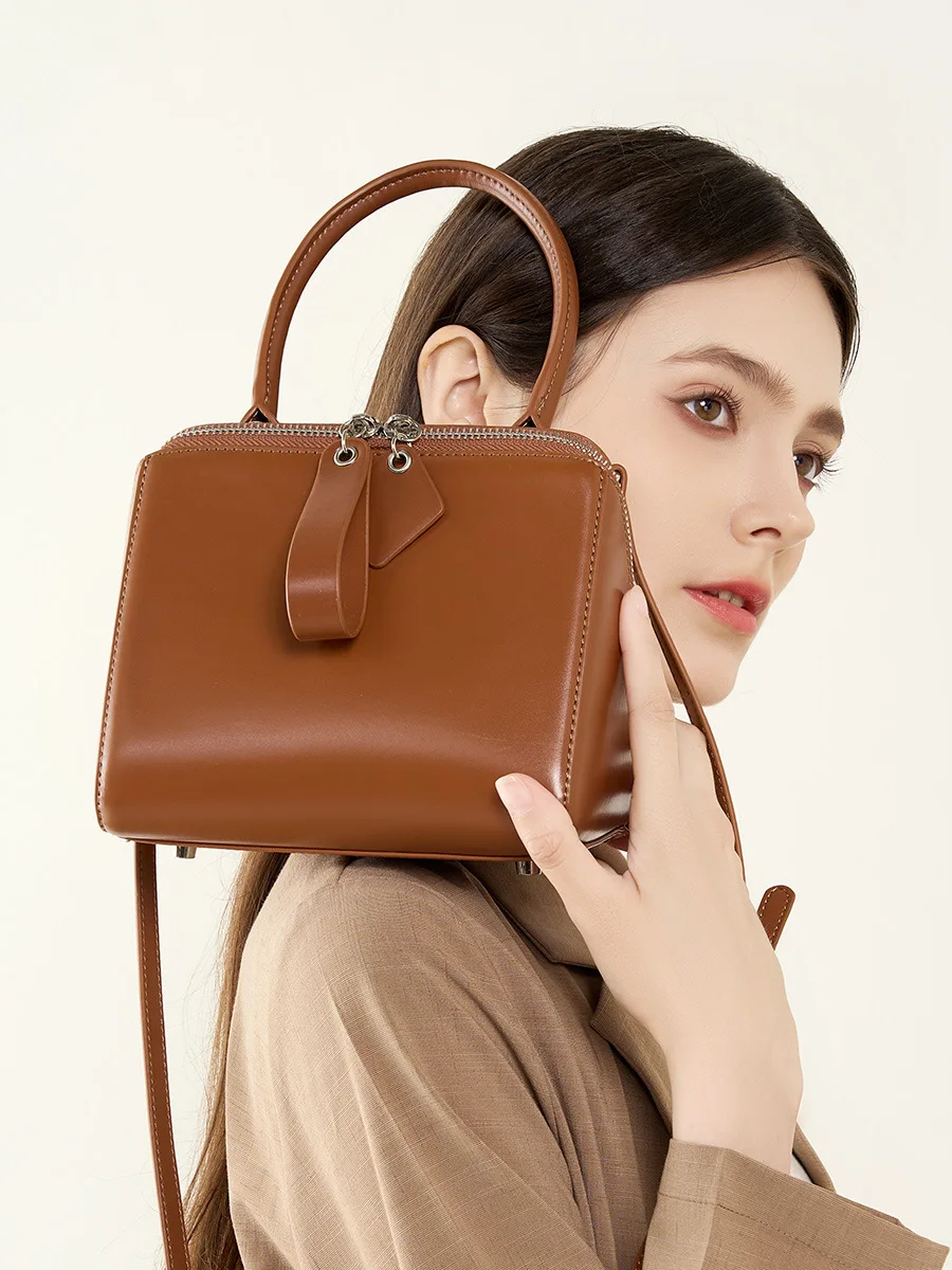

Triangle Chocolate Square Bag Cowhide Handbag Women's Genuine Leather Bag New Trendy and Niche One Shoulder Crossbody Bag