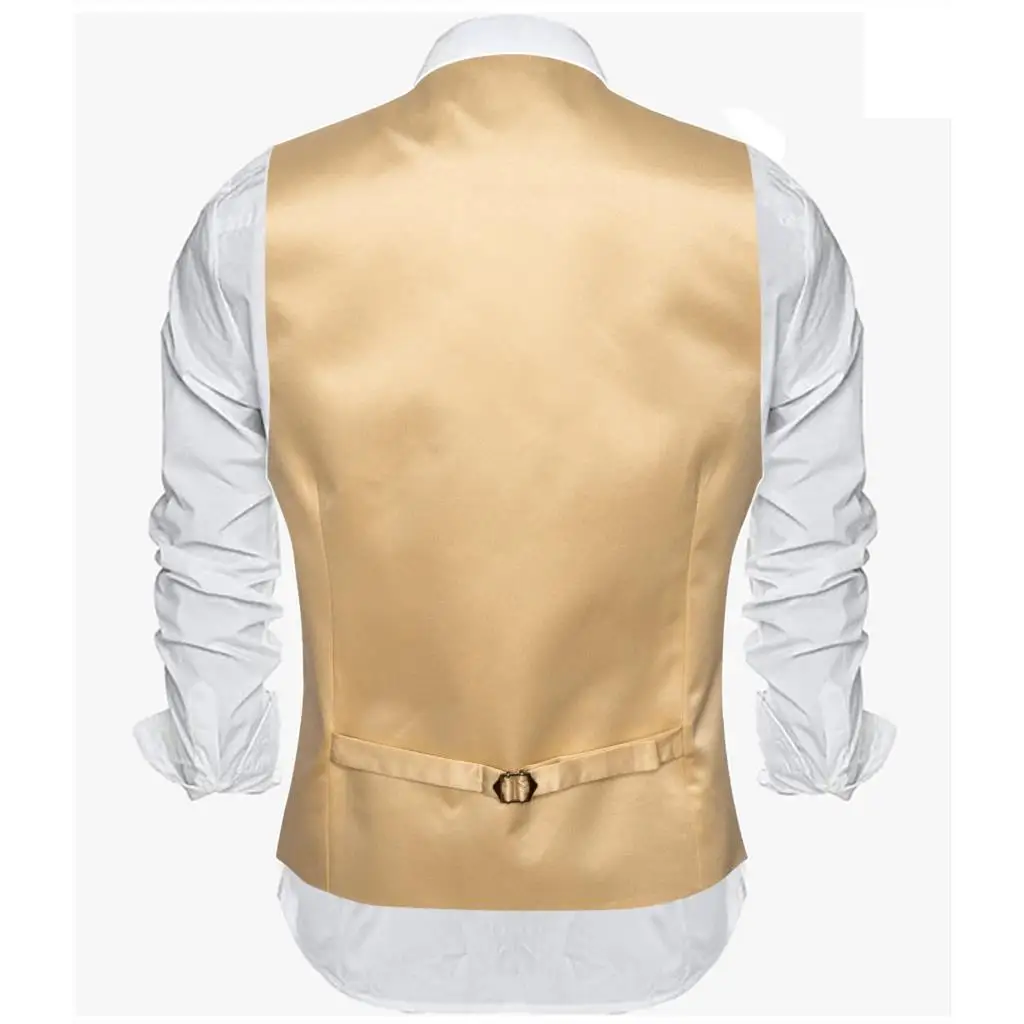 Luxury Vest for Men Gold Solid Silk Satin Waistcoat Bowtie Tie Set Sleeveless Jacket Wedding Formal Male Gilet Suit Barry Wang 4