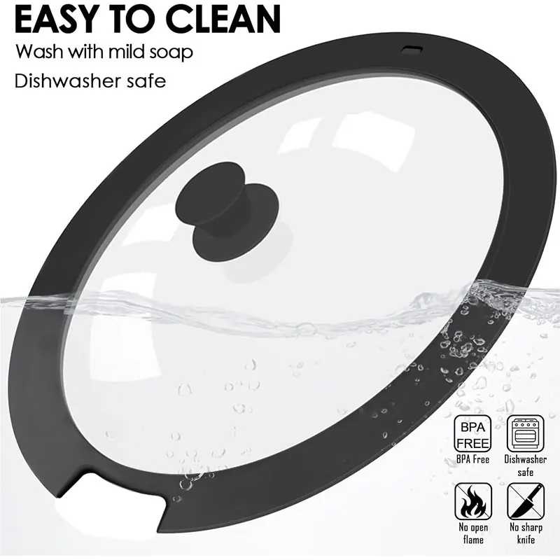 Glass Pot Lid Universal Tempered Glass Pot Lid Pots Pan Skillet Spill Stopper Cover 18/20/26cm Heat Resistant Silicone Replacement Pan Lid