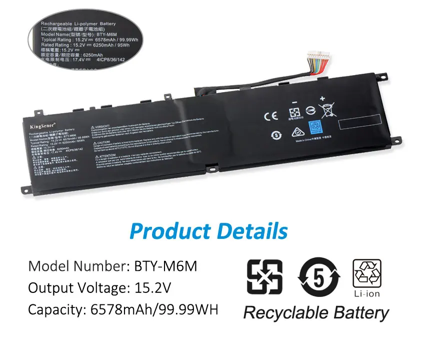 Bateria do Portátil para Msi Bty-m6m Kingsener Criador 15 A10sd A10sf Gs66 Discrição 10sfs 10sgs 10se045 10ug Ge66 Raider 10sfs Ws66 - Imagem 4