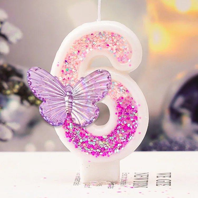 Purple Butterfly Digital Candle - Creative Princess Birthday Dessert Table Decor