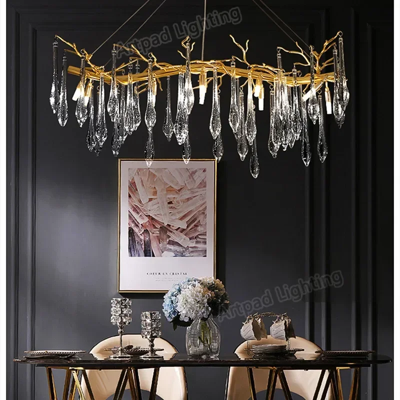 LED Chandelier Ceiling Chandelier Modern Crystal Chandelier Lighting Ceiling Pendant Dining Room Foyer Chandeliers Drop Hanging Light Fixtures Branch Style Gold
