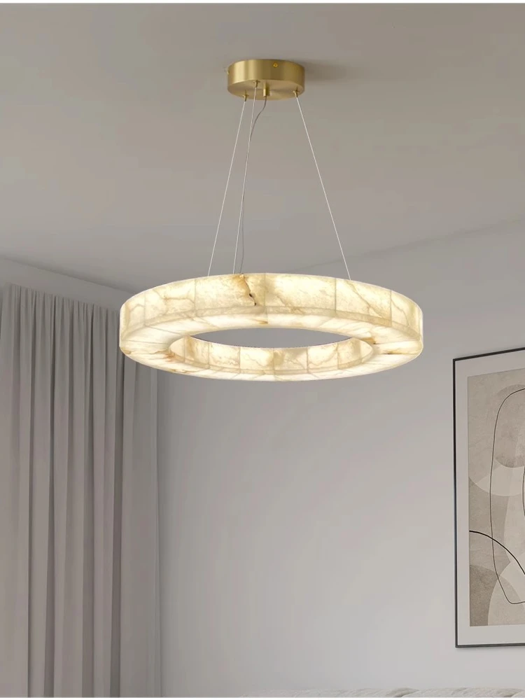 Creative Modern Round Marble Chandelier Lighting Luxury Led Home Appliance Stone Hanging Lamps Living Room Lustres