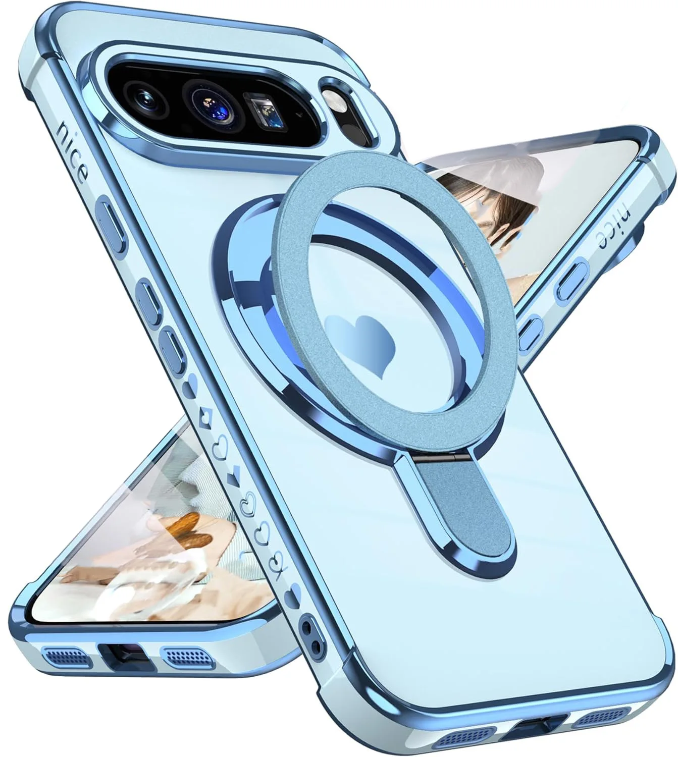 Love Heart Magnetic Stand Holder Case with Airbag Plating Soft Cover