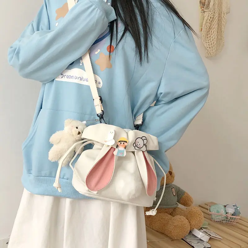 

Cute Rabbit Messenger Bag for Girls Women Student Sweet Canvas Shoulder Bag Pouch Bag Small Crossbody Bag Casual Purse Handbag