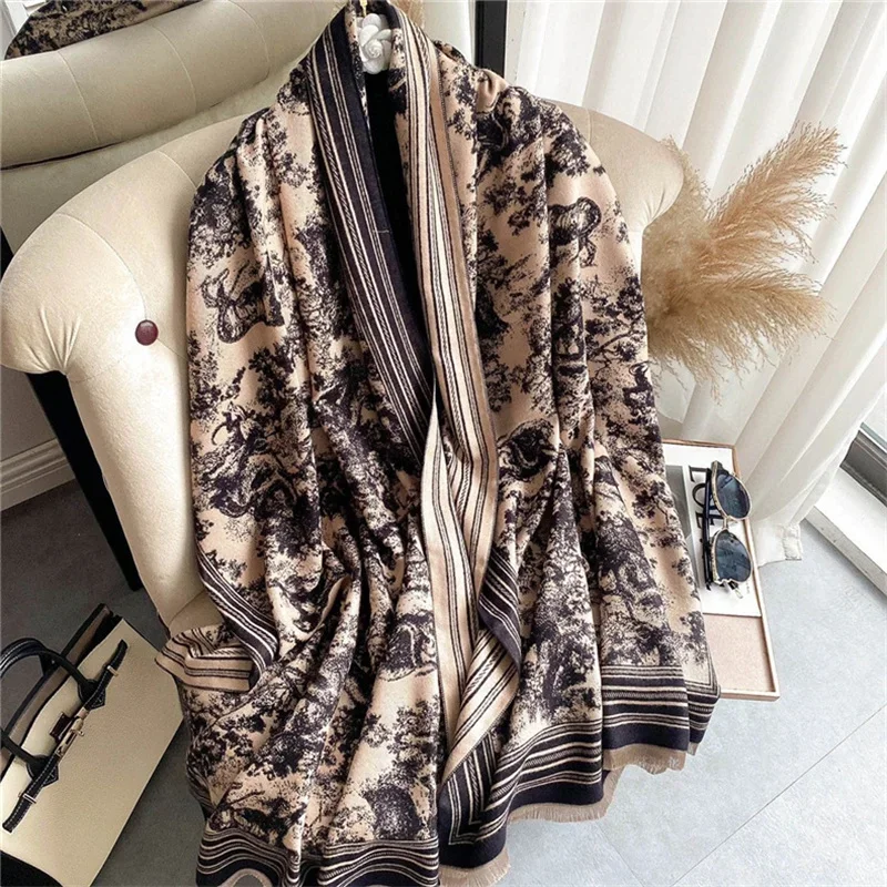 Designer Women's Autumn Winter Thick Female Printed Scarf Warm Knitted Women Luxury Scarves Shawls Fashion Accessories