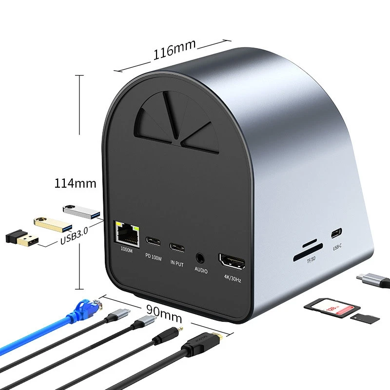 

USB-концентратор 10 в 1, USB Type-C 3,0 на 4K HD, с кардридером RJ45, SD/TF