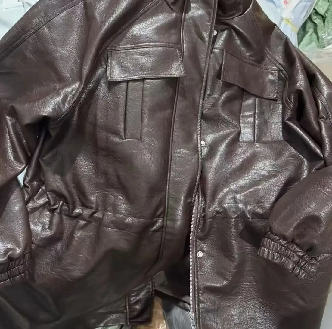 Womens PU Leather Jacket - Adjustable Waist Fall Coat
