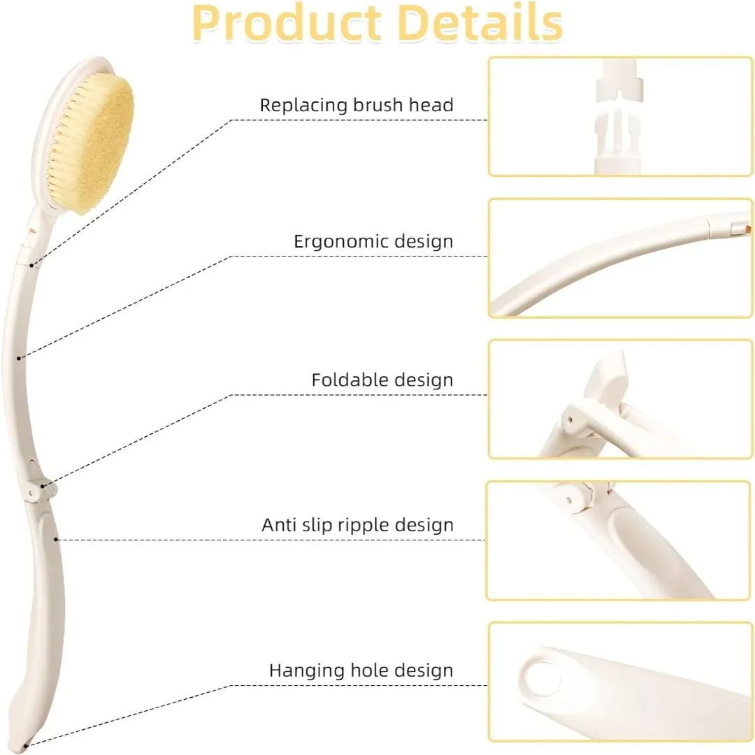 1pc Long Handle Shower Sponge Brush Body Scrubber 3-in-1 Body Wash Brush Bath Sponge Lotion Applicator Skin Care Bath Supplies