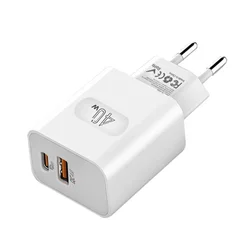 High - Speed Dual Port 40W USB C Wall Charger with 20W PD 3.0 & QC 4.0 Fast Charging Technology - White