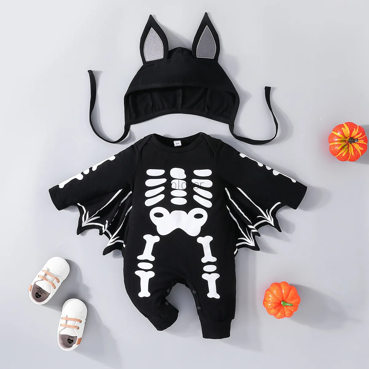 

Halloween Baby Boy Bat Jumpsuit Newborn Infant Toddler Romper Long Sleeve Skeleton Playsuit Costumes Romper + Hat Imp Halloween