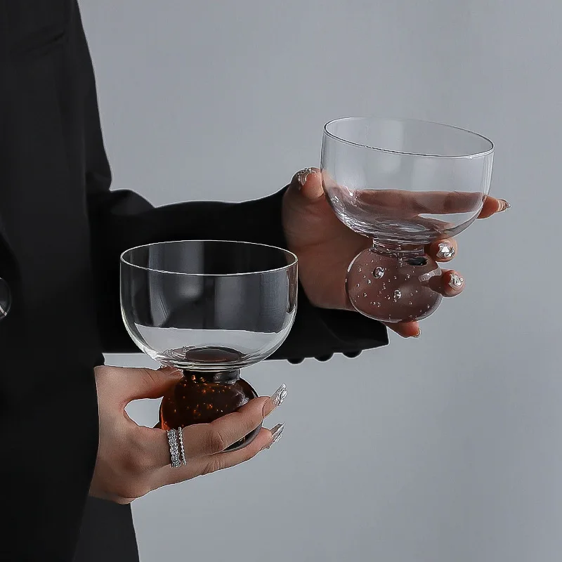 Color Round Ball Bubble Ice Cream Cup Light Luxury Vintage Ins Style Glass Cup Dessert Milkshake