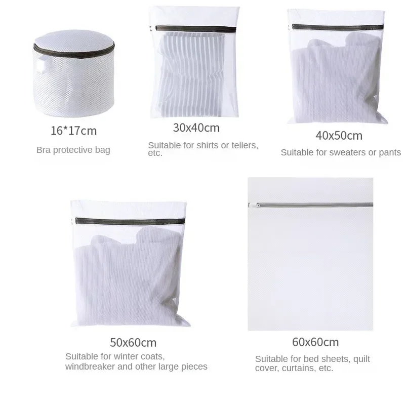 5pcs/set White Durable Large Washing Laundry Bag Mesh Organizer Net Dirty Bra Socks Underwear Shoe Storag Wash Machine Cover 2