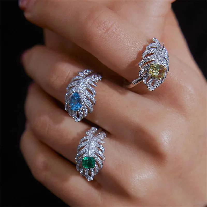 Luxury Vintage Opens Micro Pave CZ Wrapped Peacock Feather Cocktail Rings
