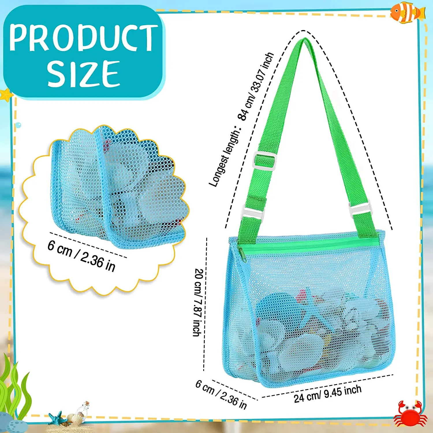10 Pcs Beach Toys Mesh Beach Bag Kids Sand Toys Bags Travel Toys Shell Collecting Bag Seashell Bag Swimming Accessories for Kids 6