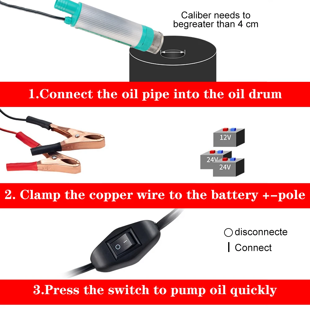 Oil Pump 30L/min Mini For Pumping Diesel Oil Water Submersible Aluminum Alloy Shell Fuel Transfer 12V Car Electric DC Refueling