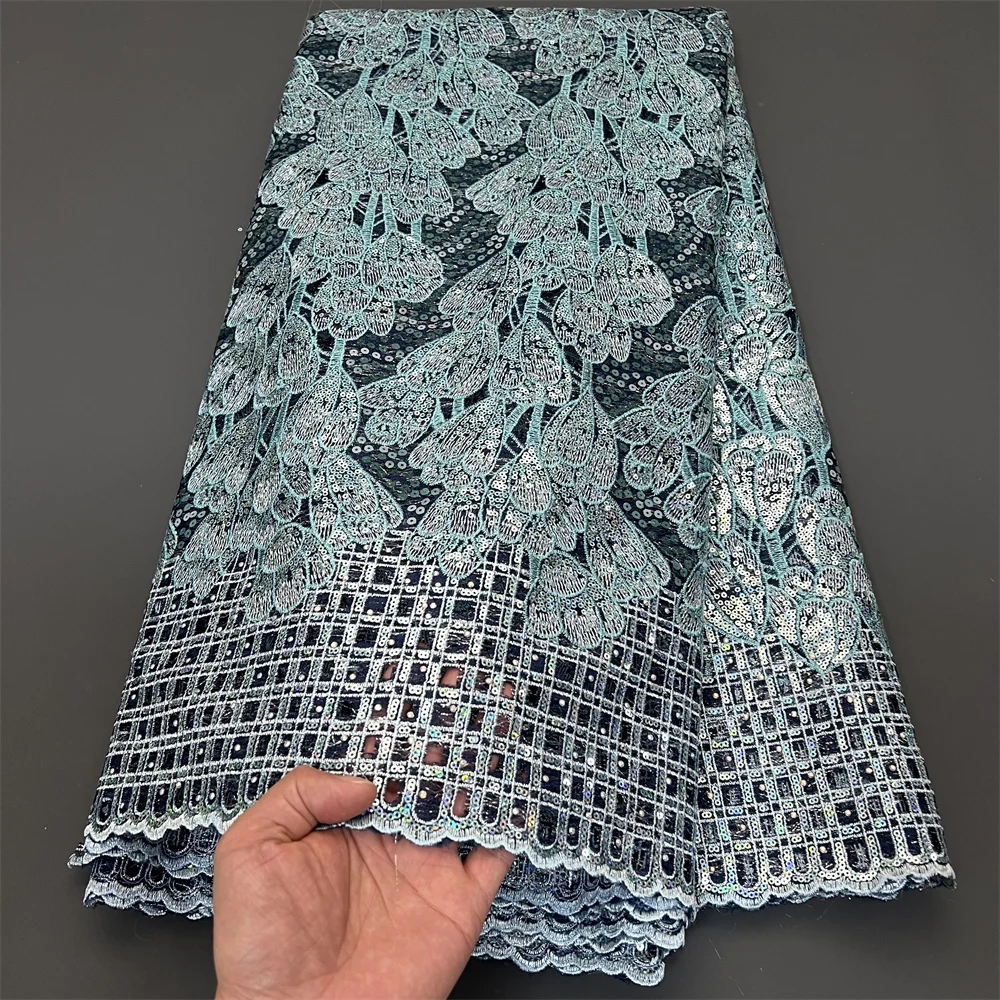 2025 High Quality African Nigerian Lace Fabric Embroidery Tulle Guipure Sequins For Wedding/Bridal Gowns Dress Net Cloth 5 yards 2