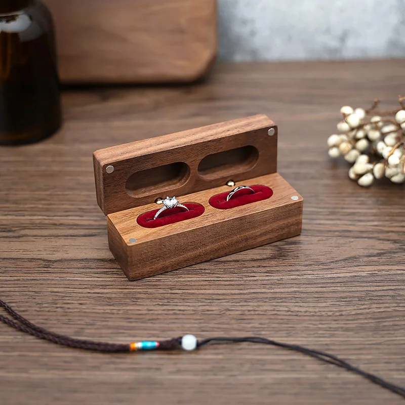 

1pc Gift Display Jewelry Box Double Seat With Colors Organizer Storage Case Wooden Ring Holder For Ladies Dressing Table