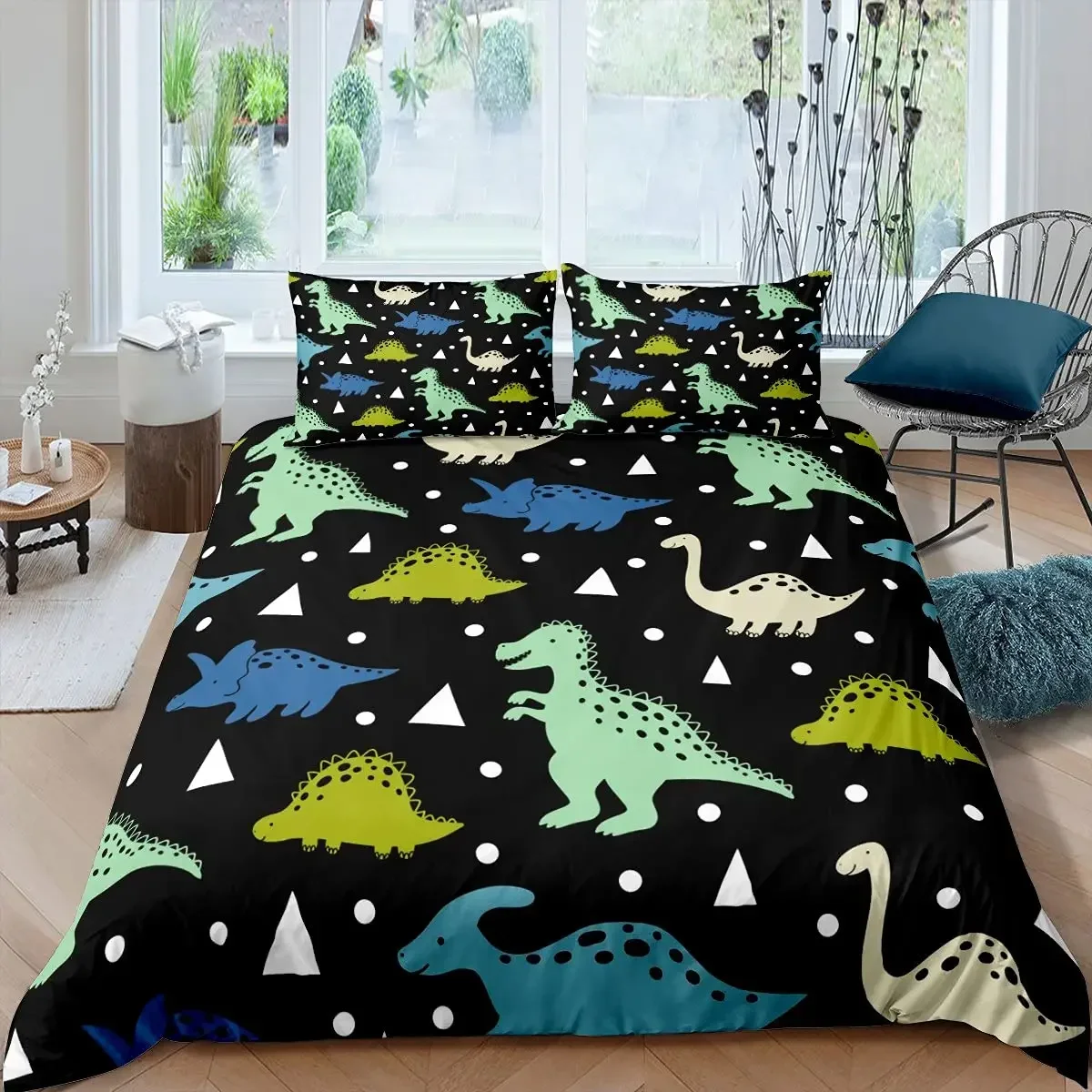 3D Small Dinosaur Cartoon Cute Simple Bedding Set Couple King Single Size for Kids Children Polyester Quilt Cover Pillow Case