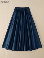 2025 Stylish Autumn High Waist Party Satin Skirts ZANZEA Women Jupe Plus Size Solid A-line OL Work Faldas Saia Maxi Long Skirt - Image 5