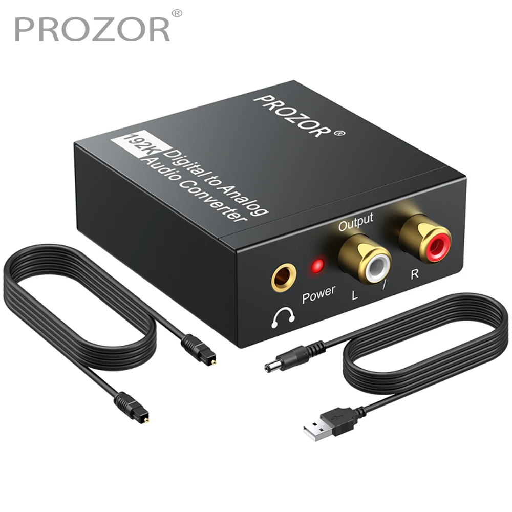 PROZOR Convertisseur DAC 192 kHz numérique vers analogique convertisseur  audio 3 optiques SPDIF Toslink + 1 commutateur coaxial vers analogique  stéréo