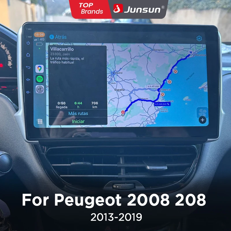 Radio para coche Junsun para Peugeot 2008 208 2012 - 2018, CarPlay inalámbrico, Android Auto, 8 núcleos, ventilador de refrigeración integrado, navegación GPS Android, reproductor multimedia, 4G-LTE, WiFi, DAB+, DSP, RDS, BT, SWC, pantalla táctil IPS, autorradio, reproductor de vídeo, unidad principal, estéreo 1